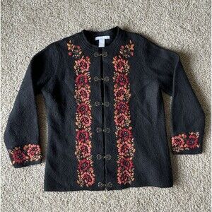 VINTAGE 90s 2000s Y2K Caroll Reed Medium WOOL Sweater‎ Gothic Floral Boho Black
